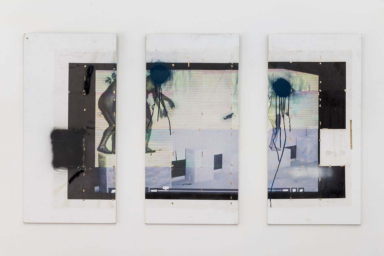 艾莉亚·布朗，《无题》，2013-2015 年。 MDF 板上的纸、胶带、喷漆。 48 x 72 英寸。由艺术家提供。照片：约书亚怀特/JWPictures.com。