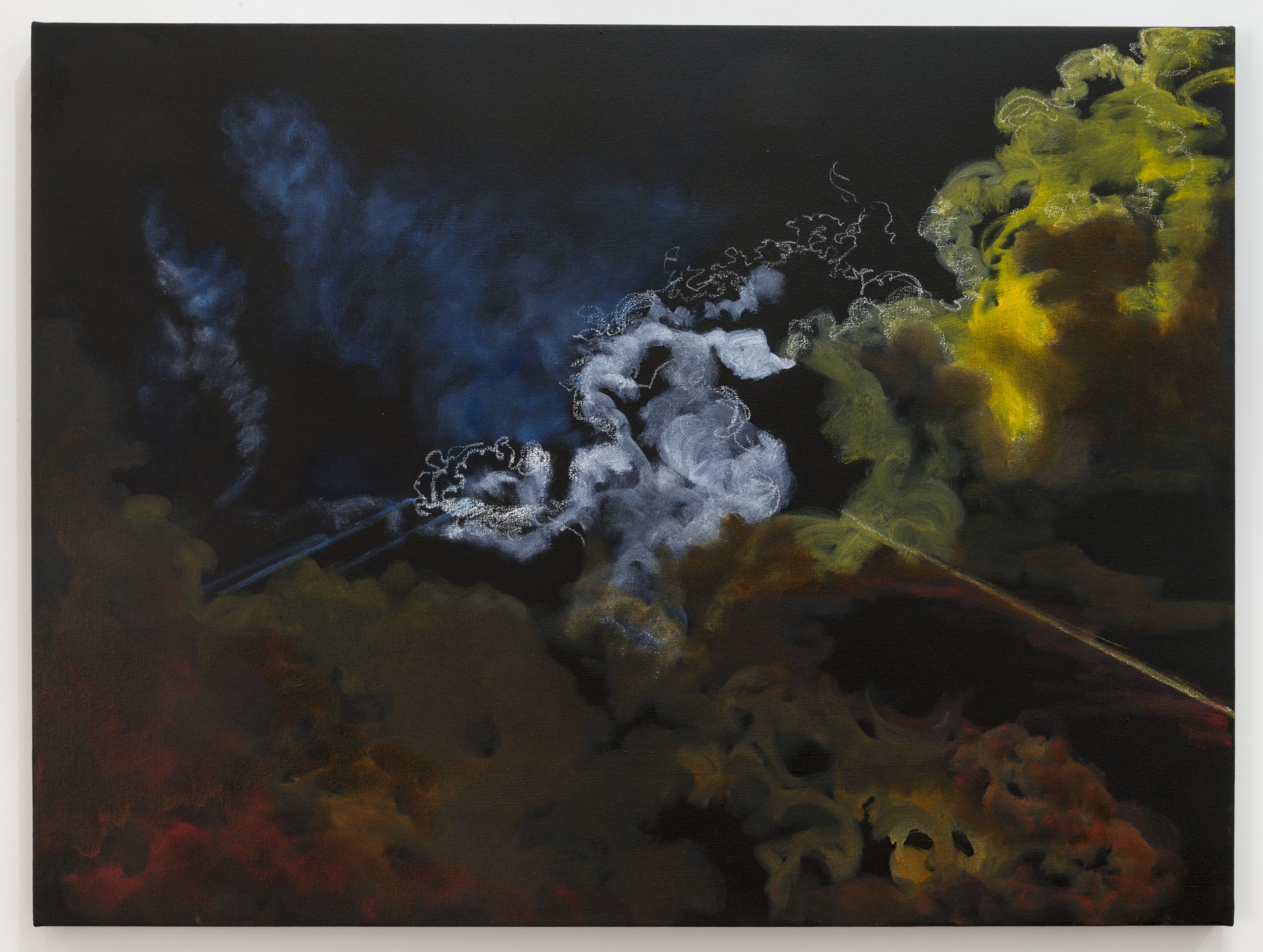 桑迪罗德里格斯，催泪瓦斯 5 号（弗格森），2015 年。布面油画。 36 x 48 英寸。由艺术家提供。照片：约书亚怀特/JWPictures.com