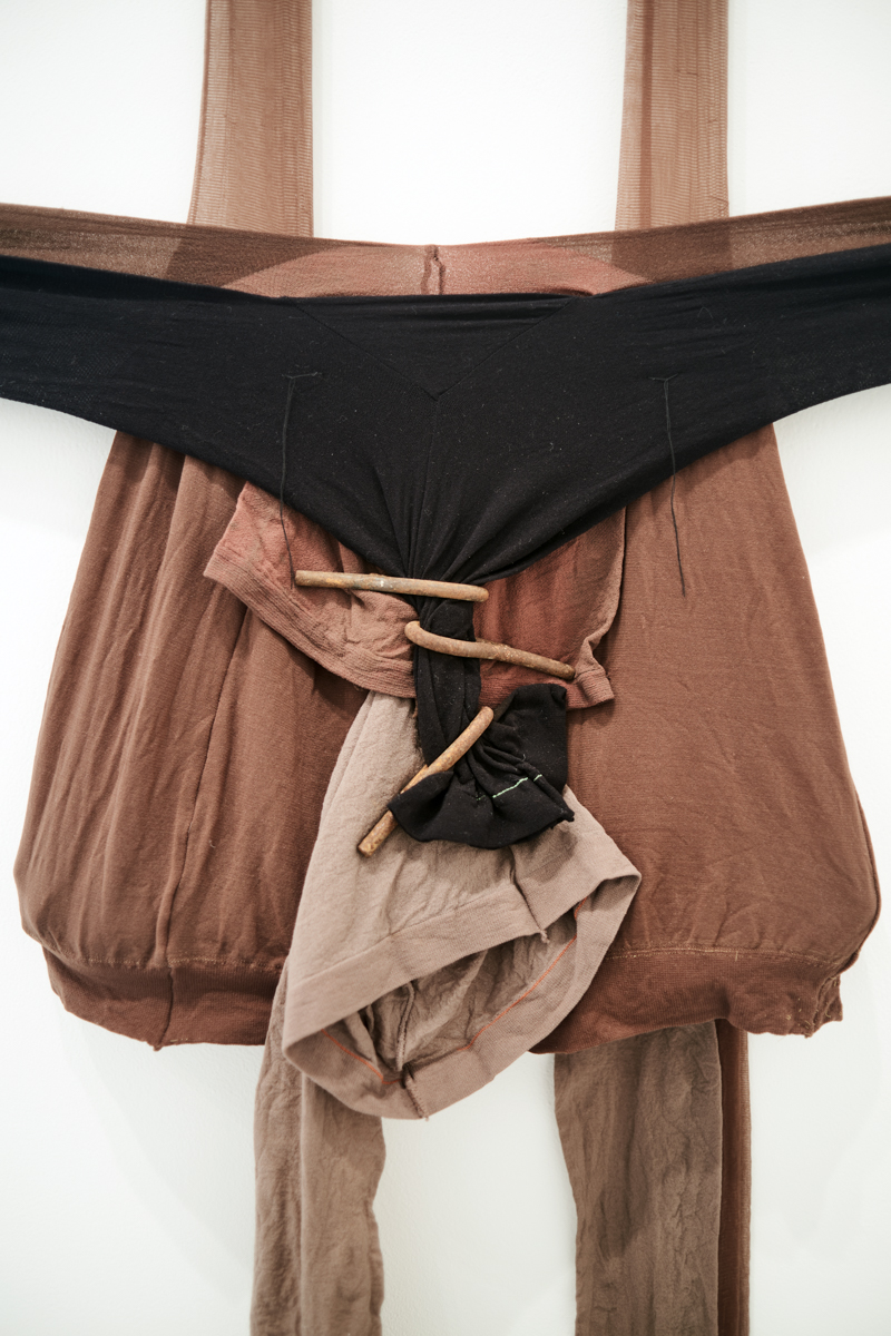 森加能古迪。 ACQ（III），2016-2017。冰箱零件，尼龙连裤袜。 132 x 96 英寸。由艺术家提供； Thomas Erben 画廊，纽约；和 Lévy Gorvy，纽约，伦敦。