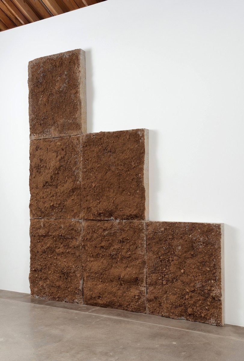 Ruben Ochoa, If only the world was flat, 2013.  Concrete, steel, and dirt. 143 x 120 x 7.25 inches. Courtesy of the artist and Susanne Vielmetter Los Angeles Projects.  Photo by Robert Wedemeyer.