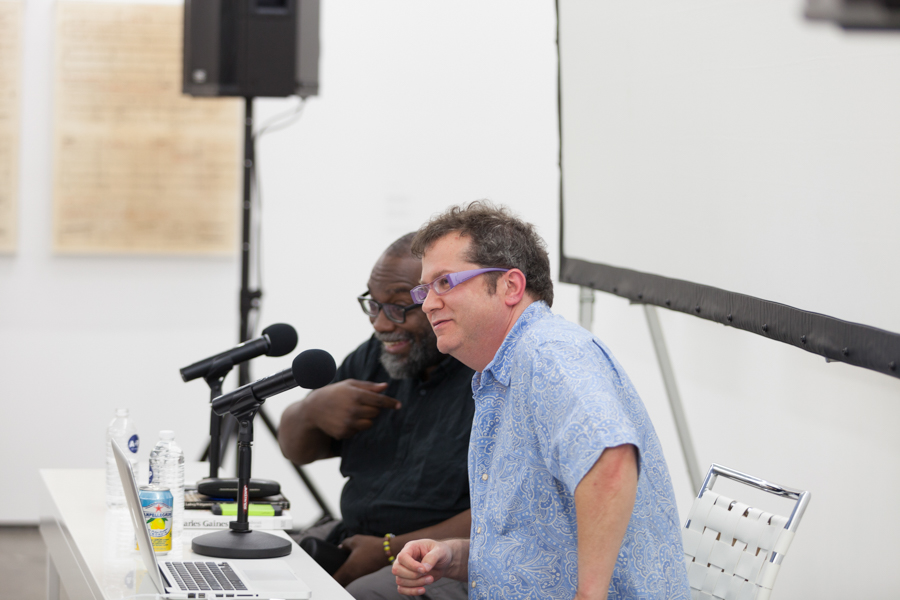 In Conversation: Fred Moten and Pat Thomas at Art + Practice. Los Angeles. April 16, 2015. Photo by Elon Schoenholz.
